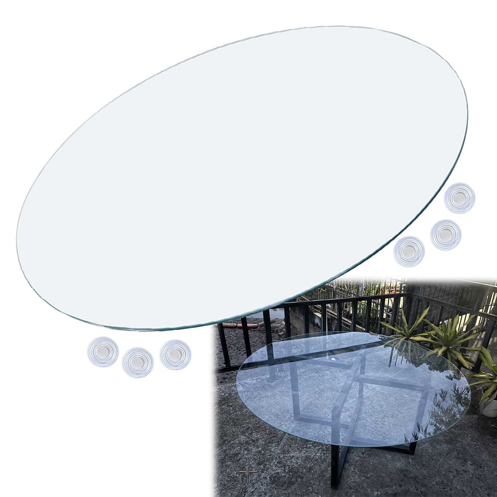 Plateau de table rond en verre trempé 9mm pour table basse transparente et robuste