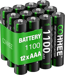 OOHHEE Rechargeable AAA Batteries 12 Piece, 1200 Tech Mignon AAA Batteries, Ni-MH 1100mAh AAA Battery, Low Self-Discharge 1.2V AAA Battery, with 3 x Battery Protection Boxes