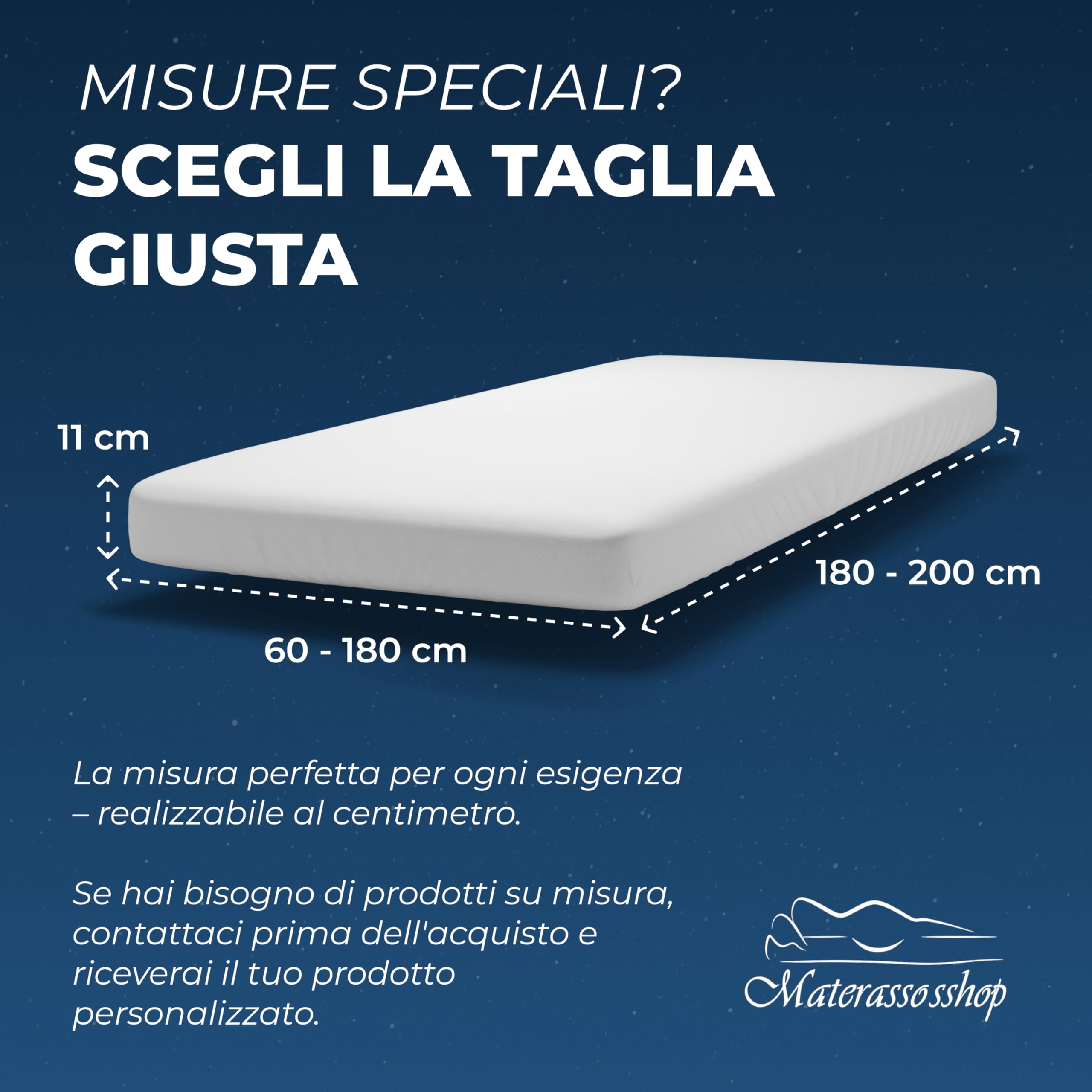 MATERASSO SOTTOCOSTO, ALTO 11,5 CM ORTOPEDICO E ANALLERGICO, POLIURETANO ESPANSO WATERFOAM LINEA EXTRA COMFORT, MATERASSO TRASPIRANTE, DENSITÀ' 30. (60x180)