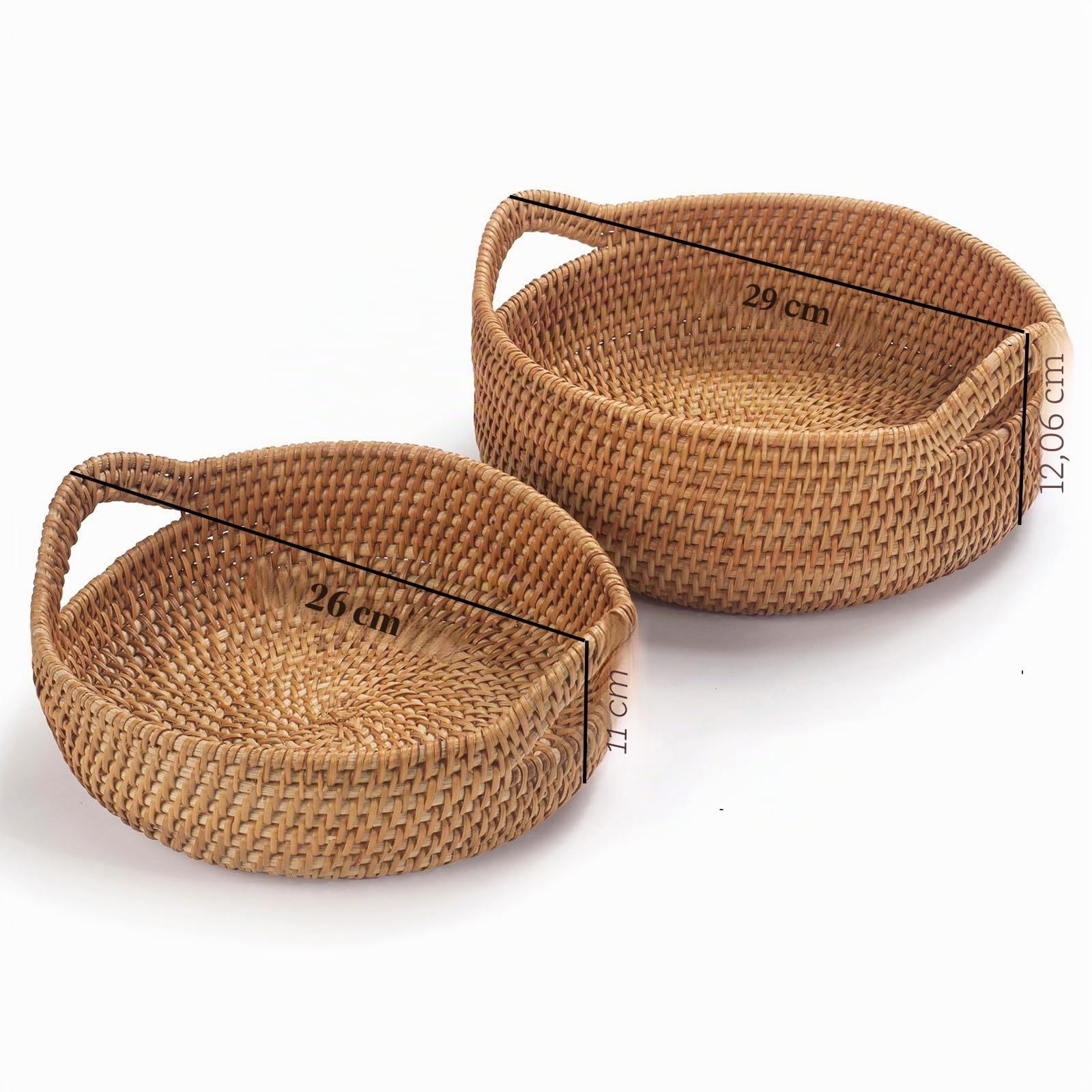 Rattan-Brotkorb, handgewebter Obstkorb mit Griffen, Weiden-Servierkorb, Schüssel, dekorative Körbe für Küchentheke, 2 Stück