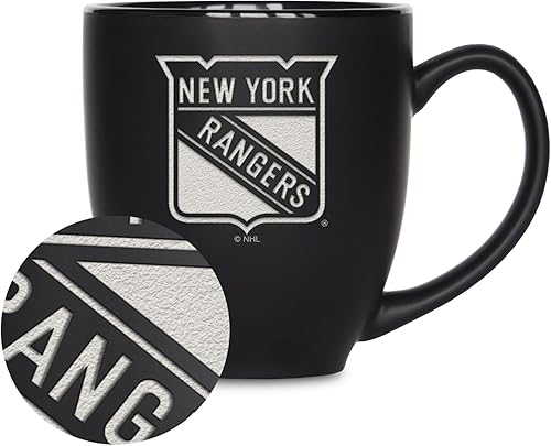 Vista 15 de Rico Industries NHL Hockey - Taza bistró de cerámica negra mate de 15 onzas