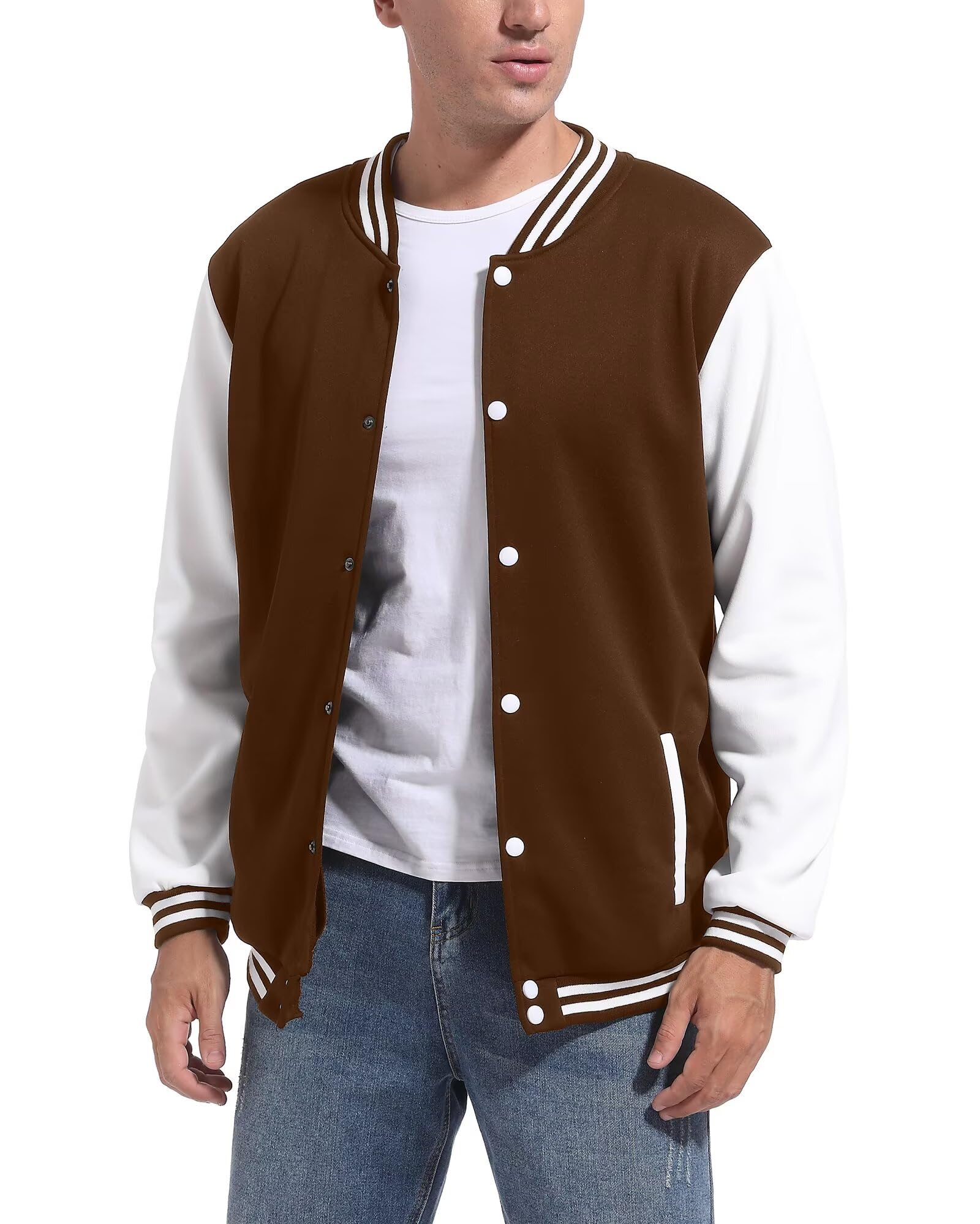 DHSPKN Men's Varsity Baseball Jacket Causal Slim Fit Varsity Letterman Jacket Boys Bomber Jackets Brown M