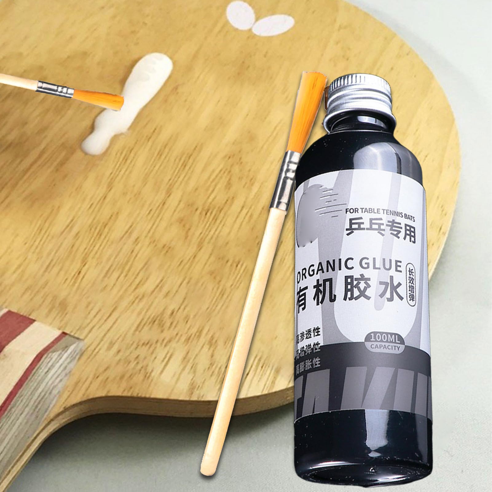 Pegamento de goma para raqueta de tenis de mesa, con cepillo especial, juego de adhesivos profesionales para bate de mesa para entrenamiento diario y uso en competición, 100 ml (paquete de 2)