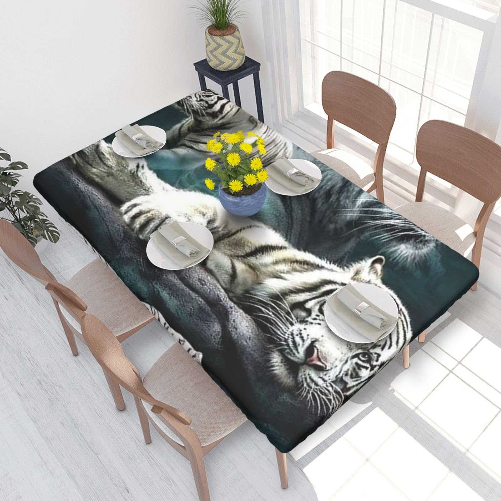 BNVSADC Many white tigers Printed 4FT Tablecloth 122x76 CM Polyester Kitchen Water Resistant Table Cloth Dining Table Decoration Table Covers