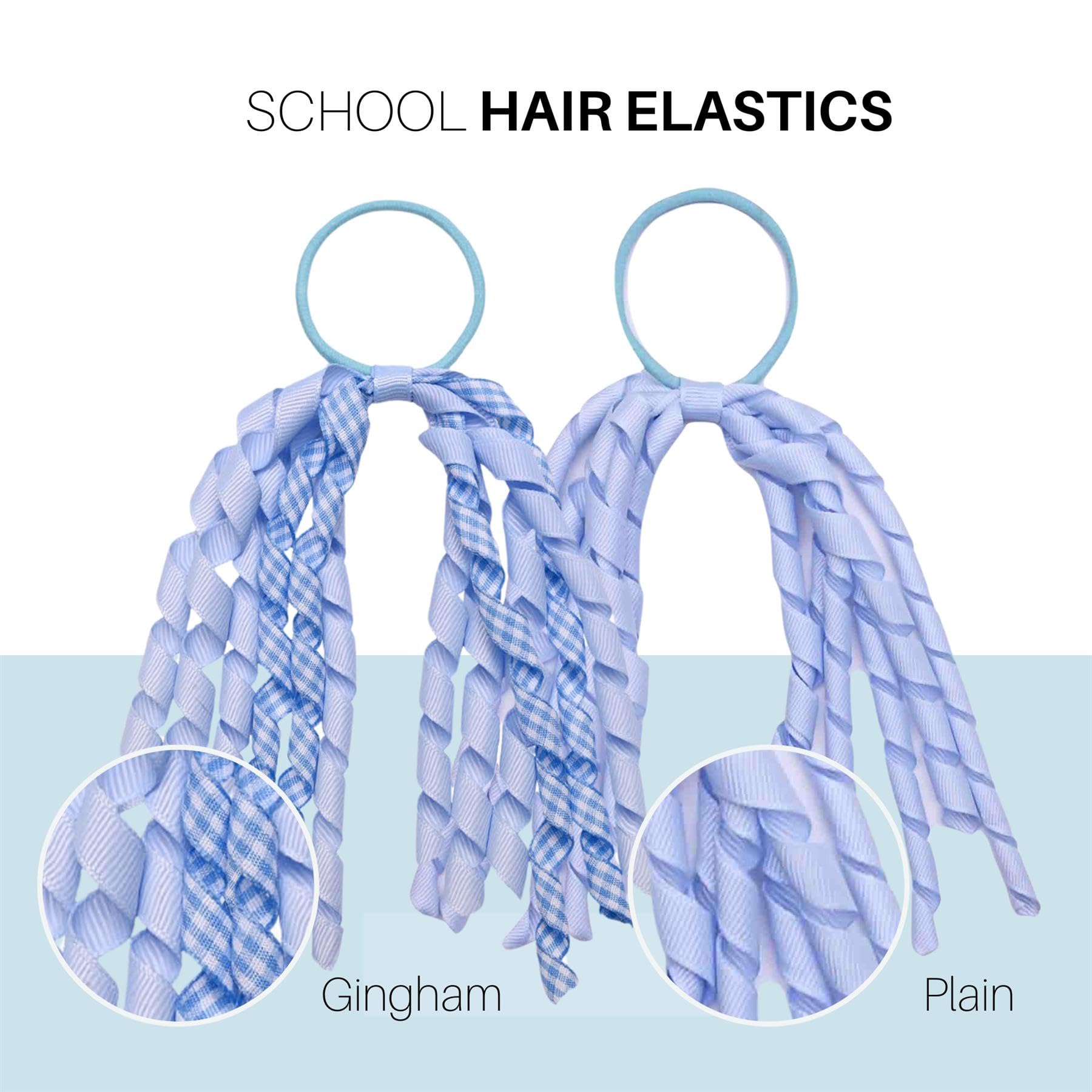 Basic Sense Spiral Streamer Elastics and Hair Snap Clips - Plain & Gingham for Girls Mid Blue - Image 2