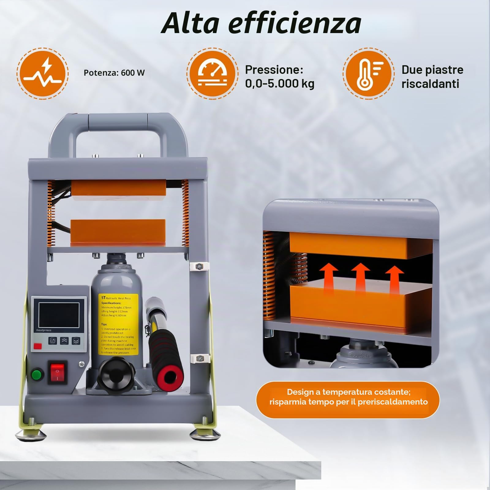 Pressa per colofonia, 5T, 600 W, pressa a caldo idraulica, doppia macchina di estrazione per colofonia, fiori secchi, estratti di piante da fiore, controller preciso