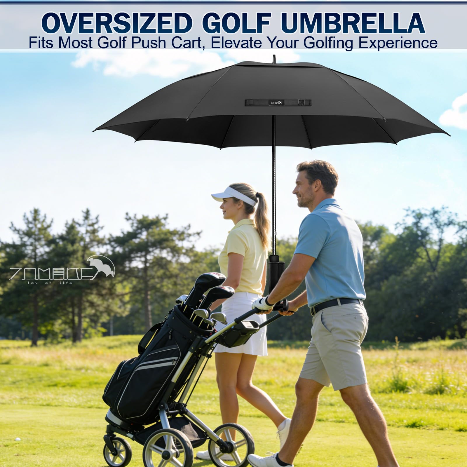 ZOMAKE Parapluie de Golf Extra Large,80 Pouces Grande Taille Ombrelle Resistant au Tempete,Double Canopée Golf Umbrella Solide pour Hommes et Femmes