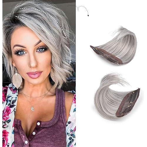 REECHO 2 pack 4 inch Short Thick Hairpieces Adding Extra Hair Volume Clip in Hair Extensions Hair Topper for Thinning Hair Women Color Grey/Brown/Silver/White Mixed