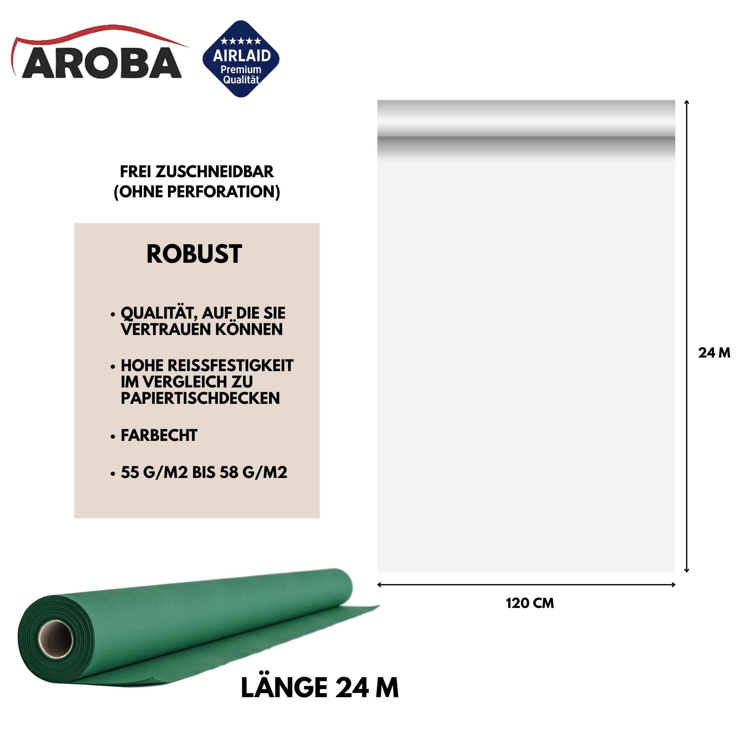 Airlaid - 2 Rollos de mantel de 1,2 m x 24 m, de aspecto textil, para bodas, bautizos, cumpleaños, comuniones, catering, hoteles, gastronomía, color verde
