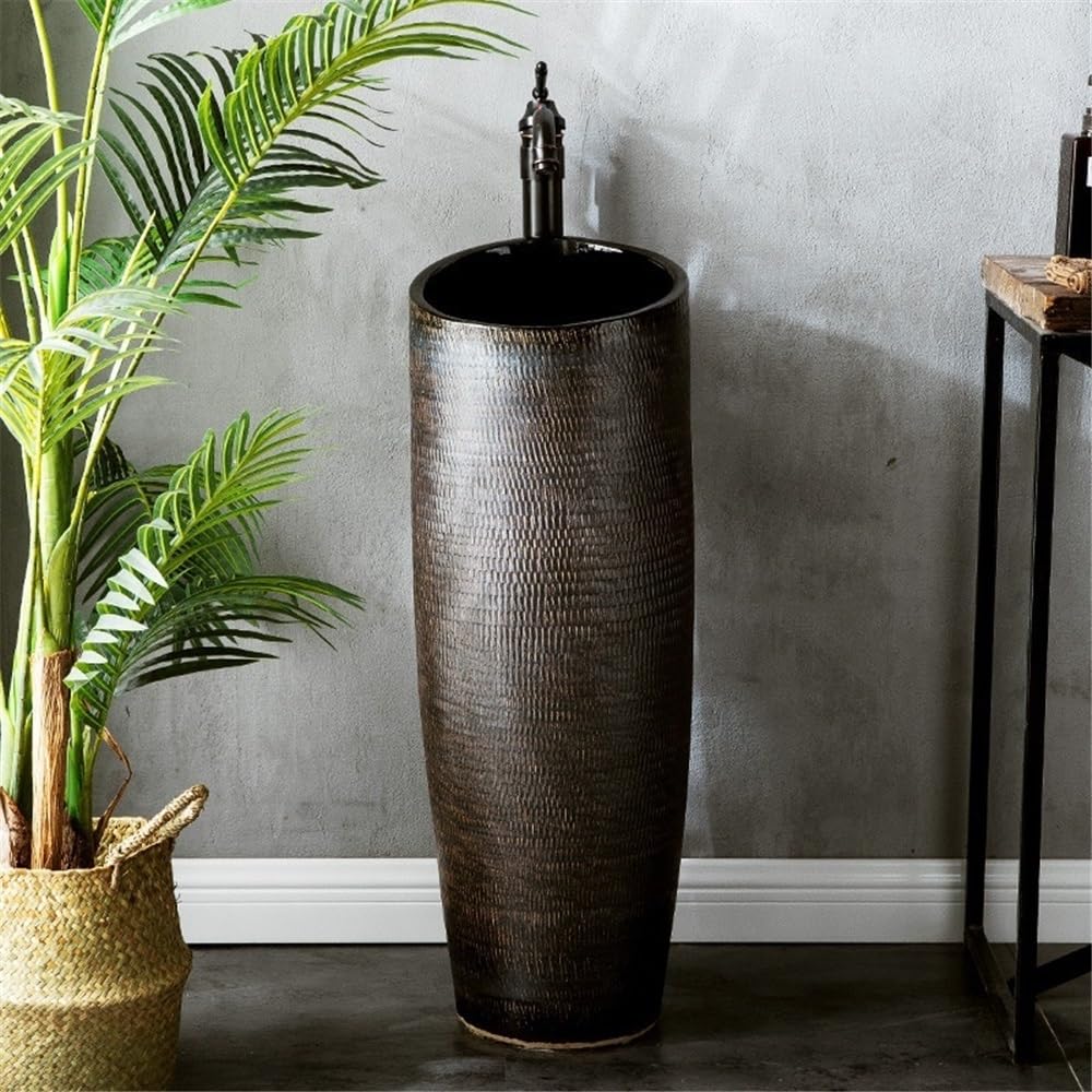 Intérieur Lavabo simple d'extérieur avec robinet et kit de vidange, évier colonne sur pied for balcon Facile à installer