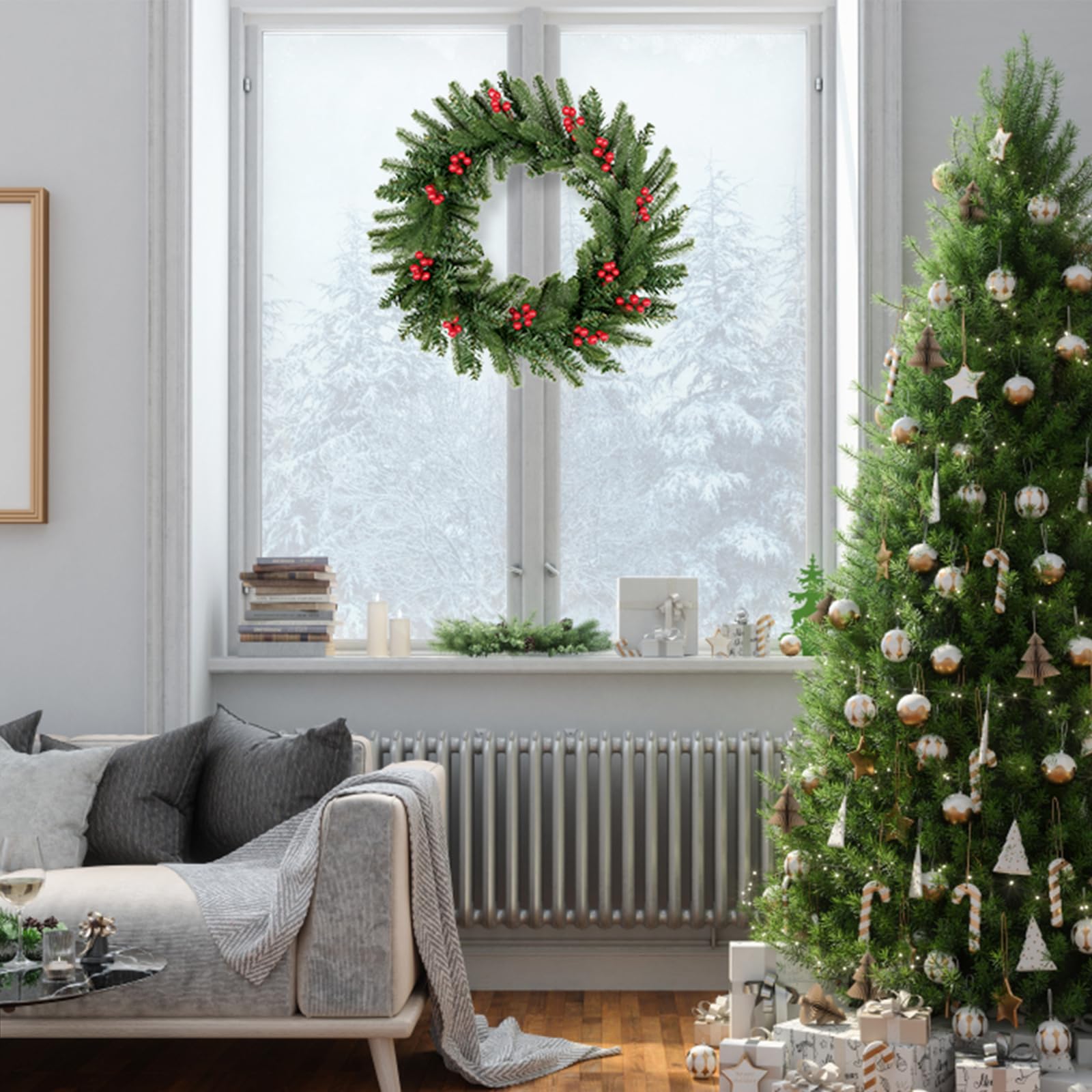 Kerstkrans - gedecoreerd - 50 cm- kunststof