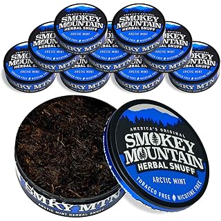 Smokey Mountain Herbal Long Cut – Arctic Mint – 10 Can Box - Tobacco Free and Nicotine Free Snuff