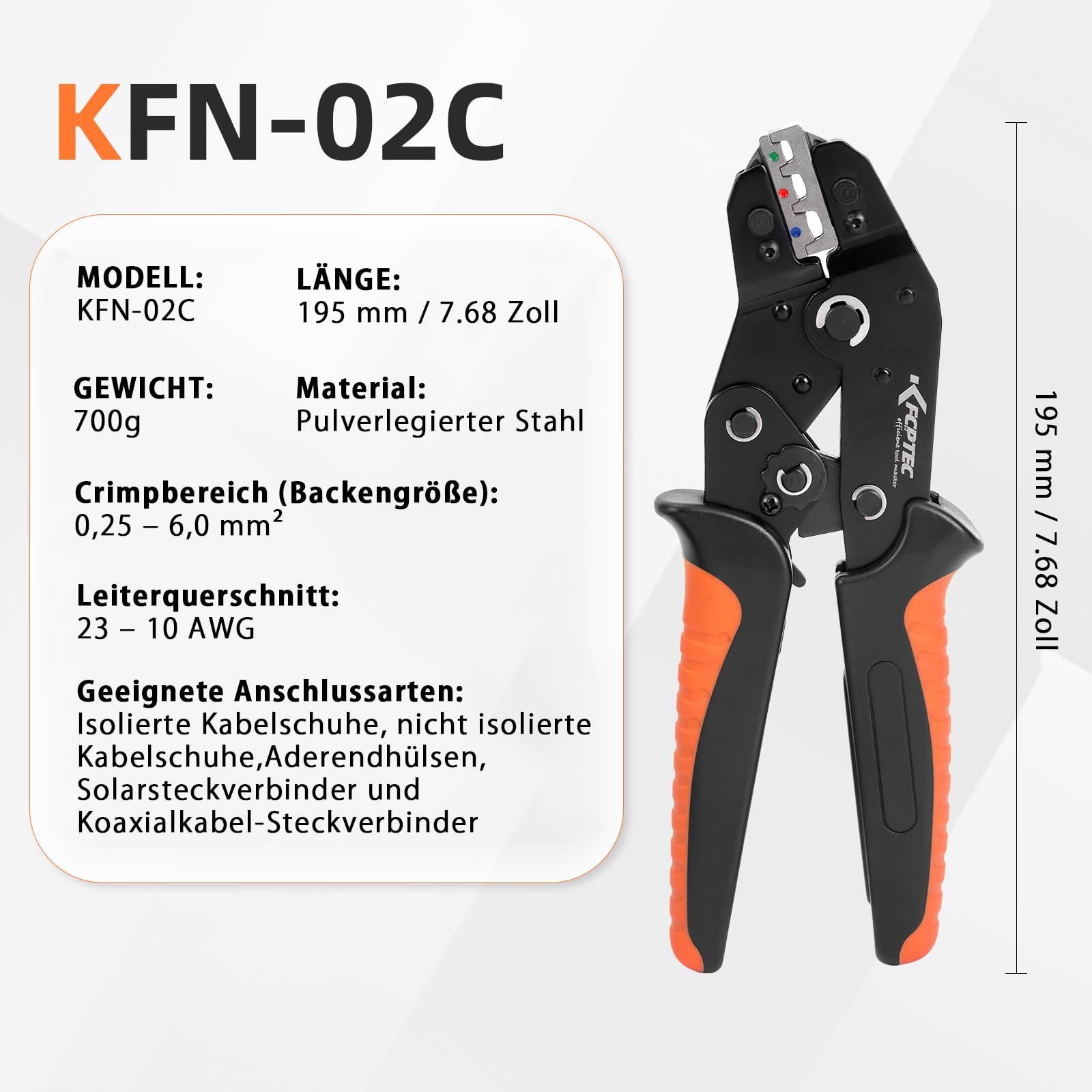 KF CPTEC Crimpzangen-Set, 6-teilig, für Koaxialkabel | Wechselbacken für isolierte und unisolierte Kabelschuhe, Aderendhülsen und Solarstecker