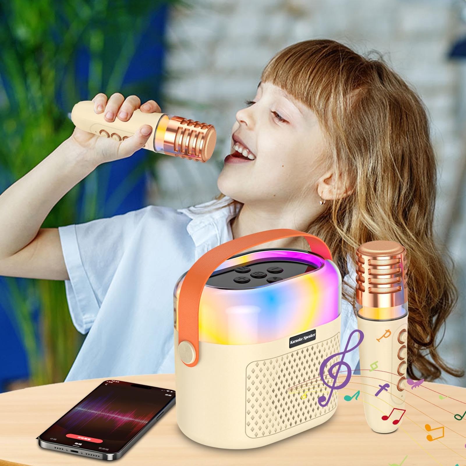 Portatile Karaoke Machine - 1200 mAh Kids Singing System, 2 microfoni | wireless e speaker, Home Karaoke Set for Christmas Birthday Party, Music Entertainment, 4,72 x 2,76 x 5,12 pollici