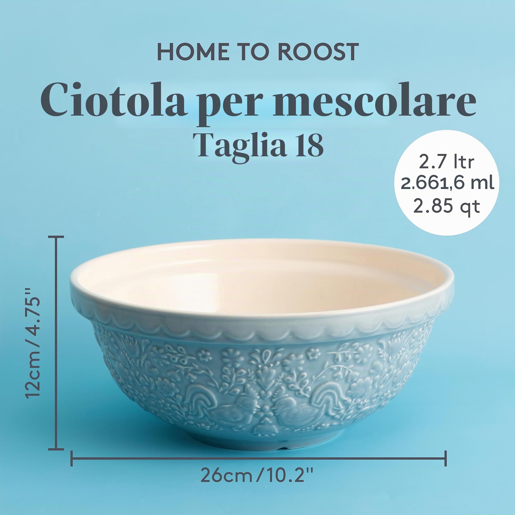 Mason Cash Home to Roost - Ciotola per mescolare 26 cm, 2,7 l, in terracotta con gallina e galletto in rilievo, ideale per impasti, pasticcini, torte e biscotti, lavabile in lavastoviglie e