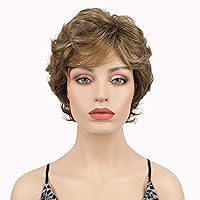 Vista 14 de Lydell Peluca de cabello corto, rizado, ondulado, de pelo sintético, peluca completa, 6 pulgadas