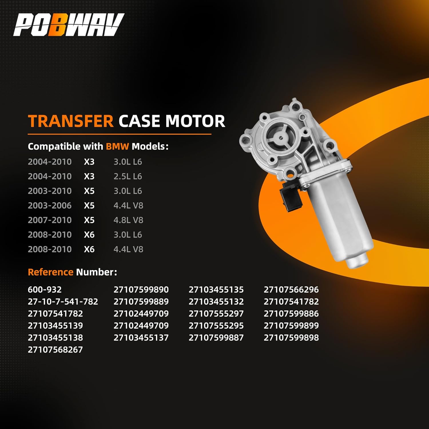 600932 Transfer Case Actuator Motor Compatible with BMW X3 X5 X6 AWD 2.5L 3.0L 4.4L 4.8L 2004-2010 xDrive Replacement#,27107541782,27103455139,27103455138,27107599890,27107599889