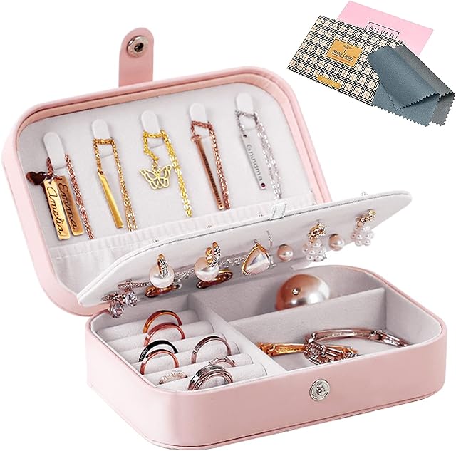 Jewellery Box Organizer, Velvet Lining PU Leather Travel Jewellery Case Travel Jewellery Box for Women for Rings Earrings Necklace Bracelets Gifts for Girls Women