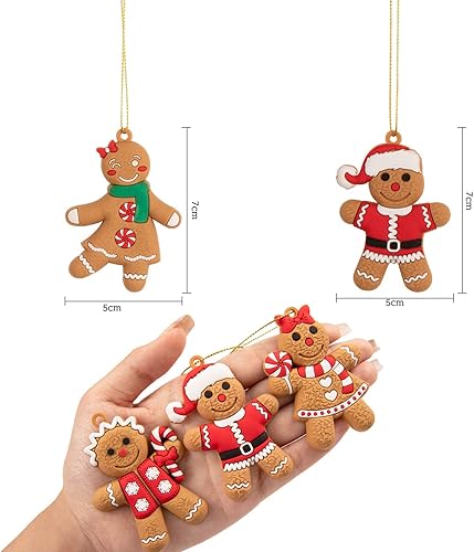 Miniatura 2 de Whaline Juego de 15 adornos de Navidad de pan de jengibre de 2 x 3 pulgadas, figuras colgantes para árbol de Navidad, temporada festiva, decoración