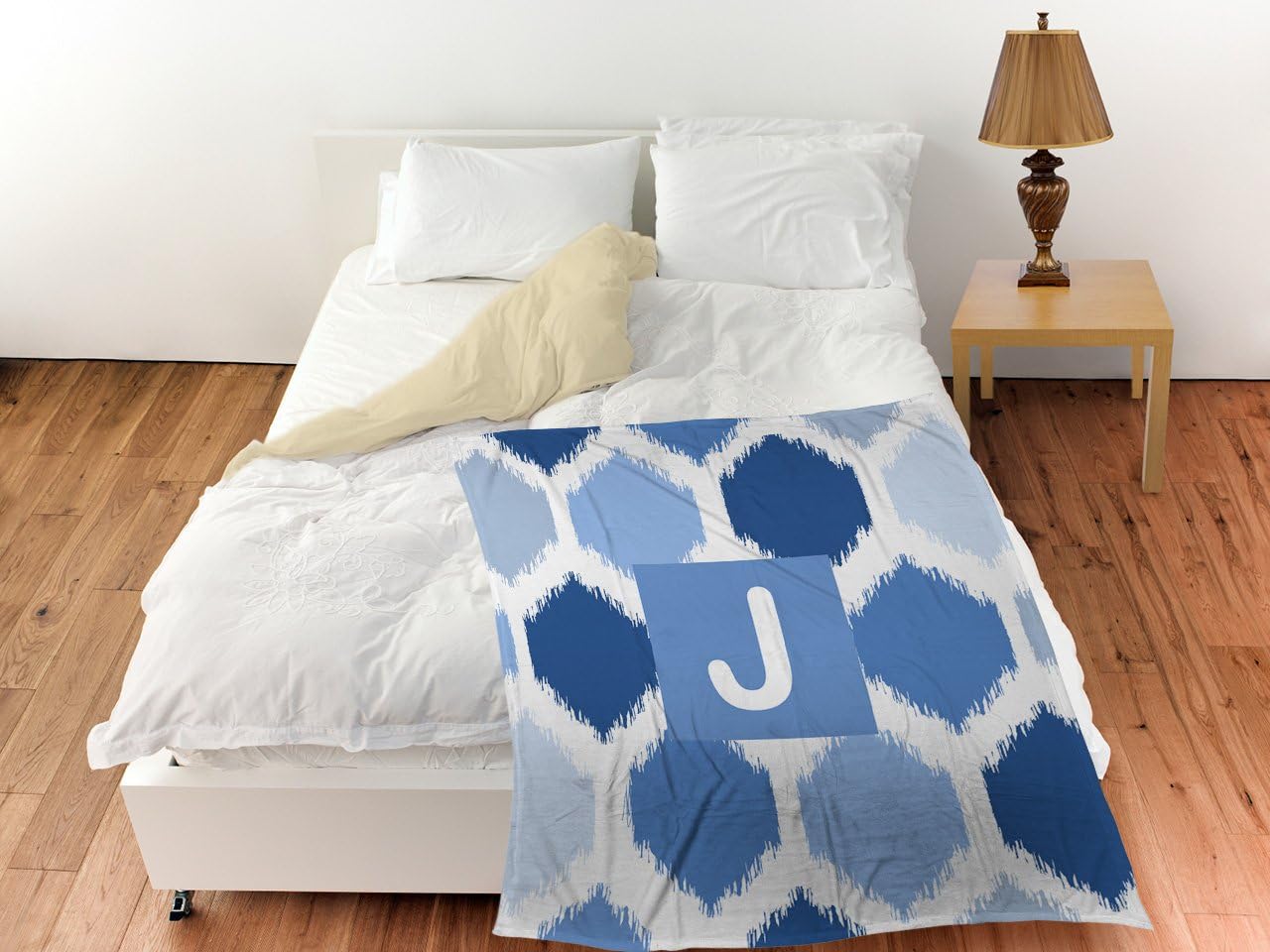Manual Woodworkers & Weavers Coral Fleece Throw, 50 by 60-Inch, Monogrammed Letter J, Blue Batik