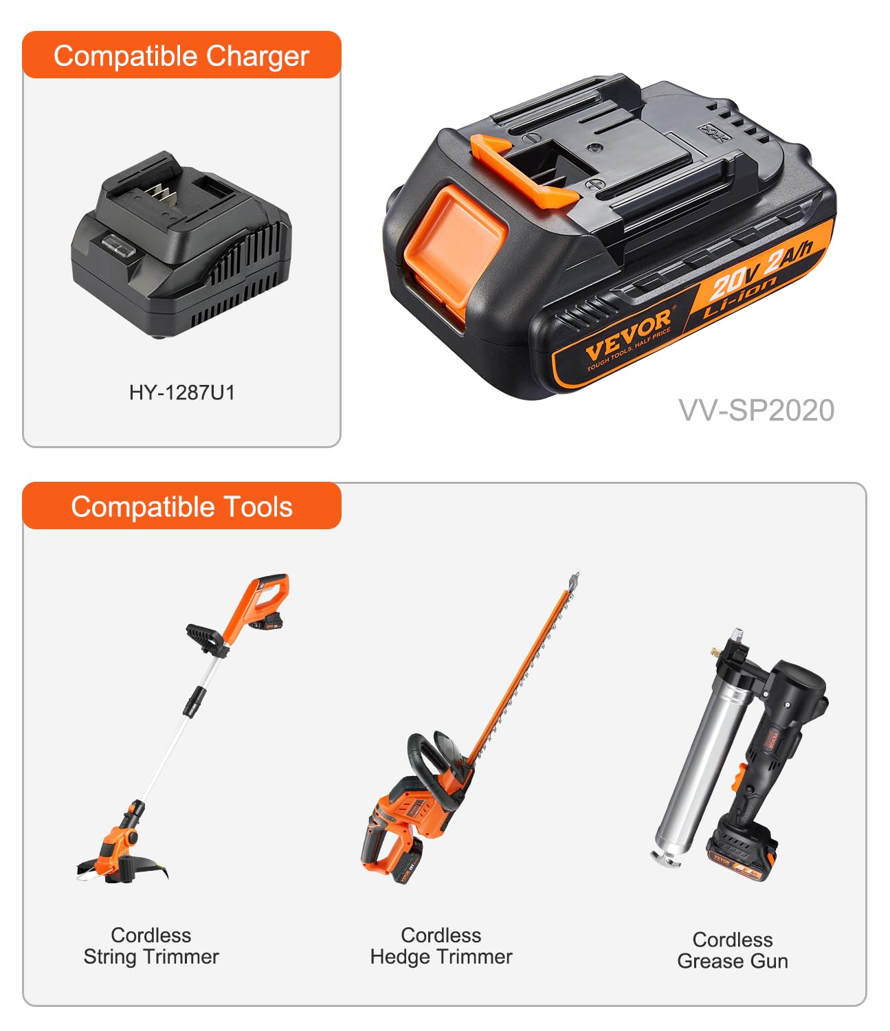 VEVOR Batteria di Ricambio per Batteria Ricaricabile al Litio da 20 V 2,0 Ah, Batteria Sostitutiva ad Alta Capacità per Batterie di Utensili Elettrici Compatibile con Elettroutensili di Batteria 20 V