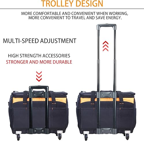 Miniatura 9 de ELDA Bolsa organizadora de herramientas con ruedas de 21 pulgadas, resistente al agua, portátil, con ruedas y mango telescópico, caja de