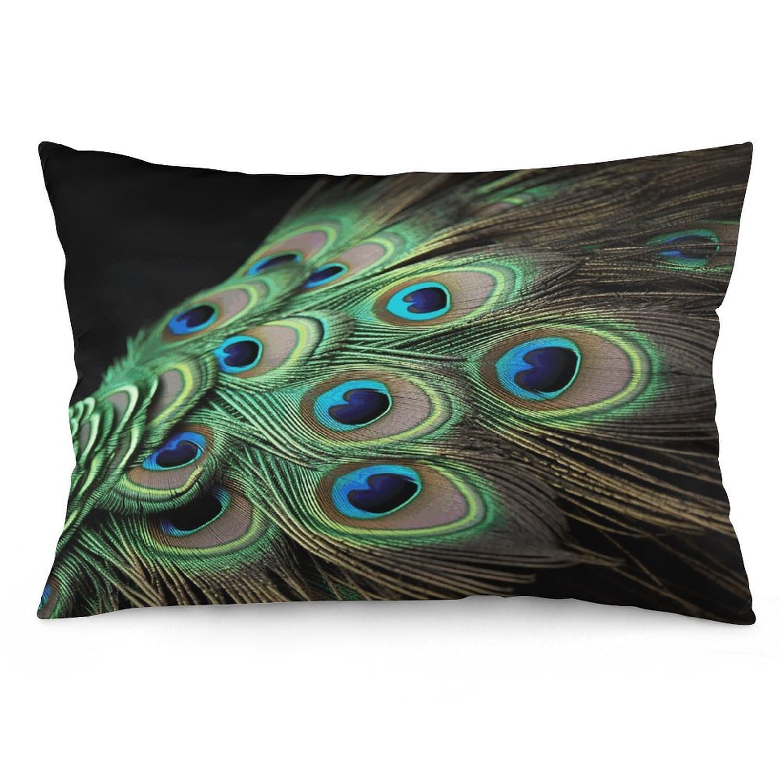 Green Peacock Feather Throw Pillow Cover Soft Lumbar Pillow Covers with Zipper Breathable Rectangular Cushion Case Polyester Pillow Case Decorative Body Pillow Cover for Couch Bed