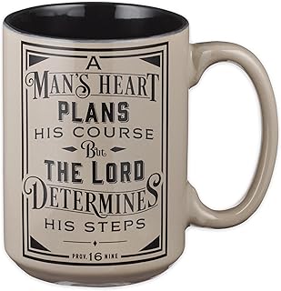 Christian Art Gifts Large Ceramic Coffee & Tea Mug for Men, Dads & Pastors: Man's Heart Plans Inspirational Bible Verse Microwave/Dishwasher Safe Drinkware, Lead/Cadmium-free, Café Brown/Black, 14 oz.