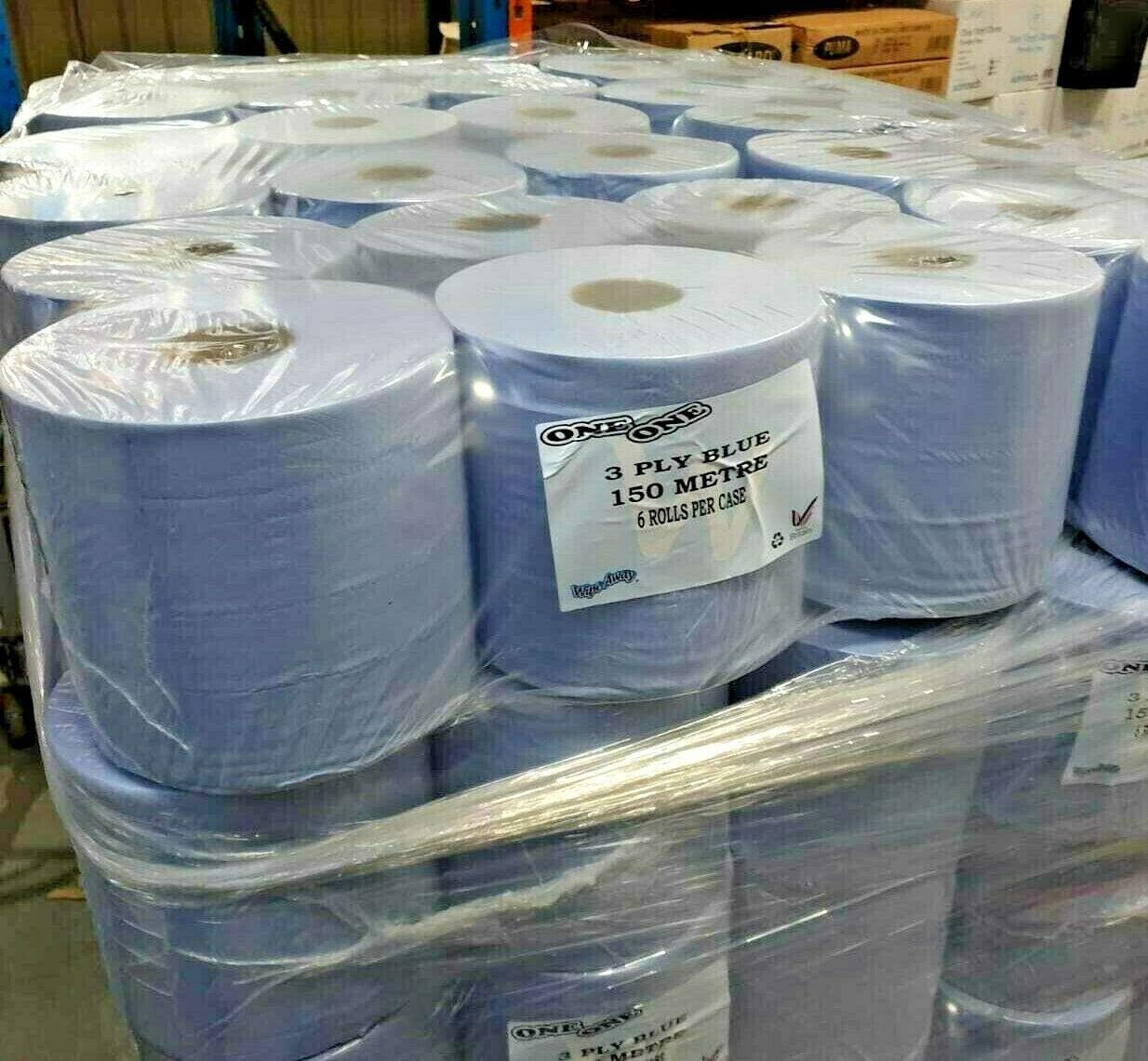 6 Blue Centrefeed Roll - 3 Ply Heavy Duty - 150M x 190mm Tissue Wipes Commercial Industrial Multi Purpose Buy with Confidence Super Maxx®