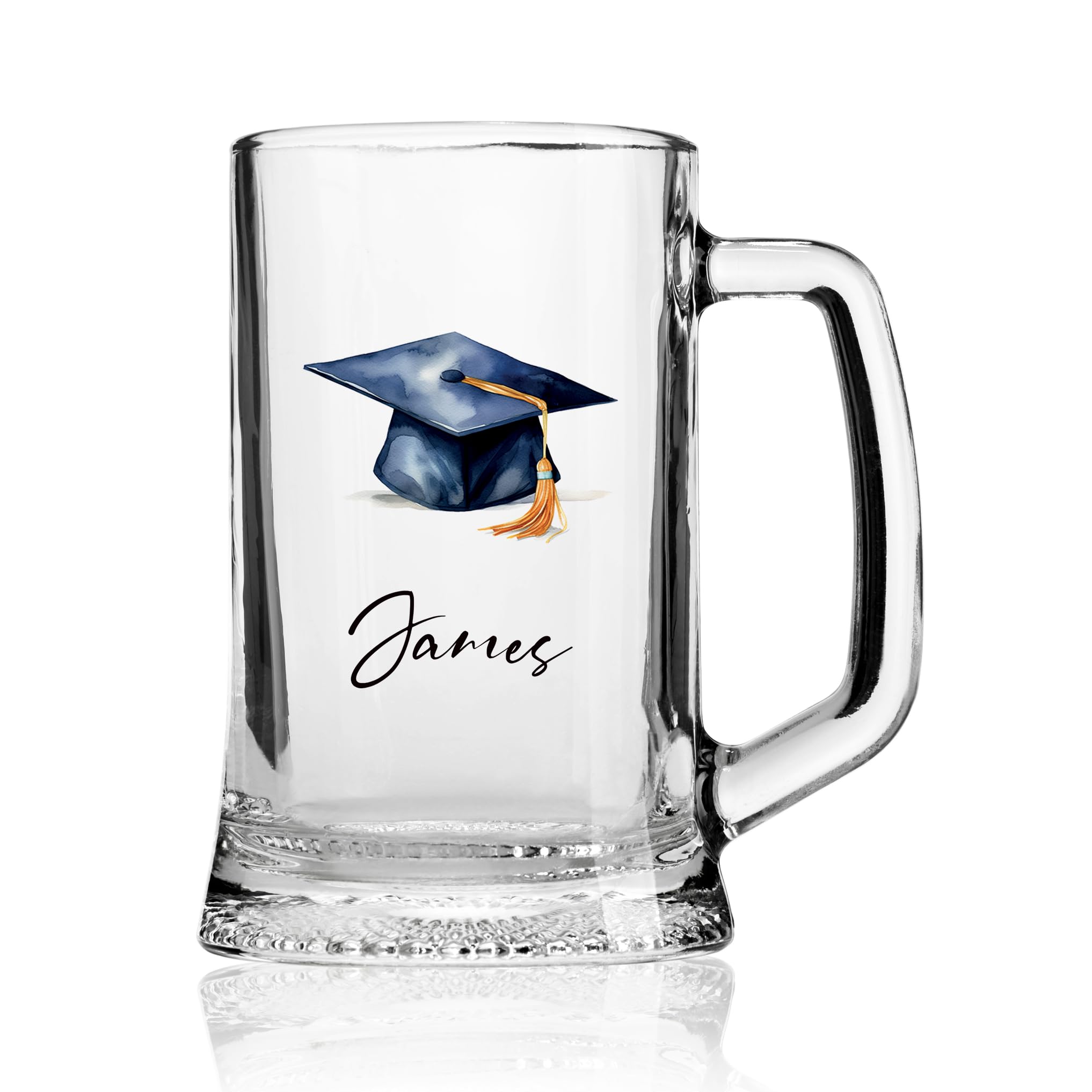 ukgiftstoreonline Personalised Graduation Beer Glass Tankard, 1 Pint, Sturdy Base, Keepsake (Watercolour Hat)