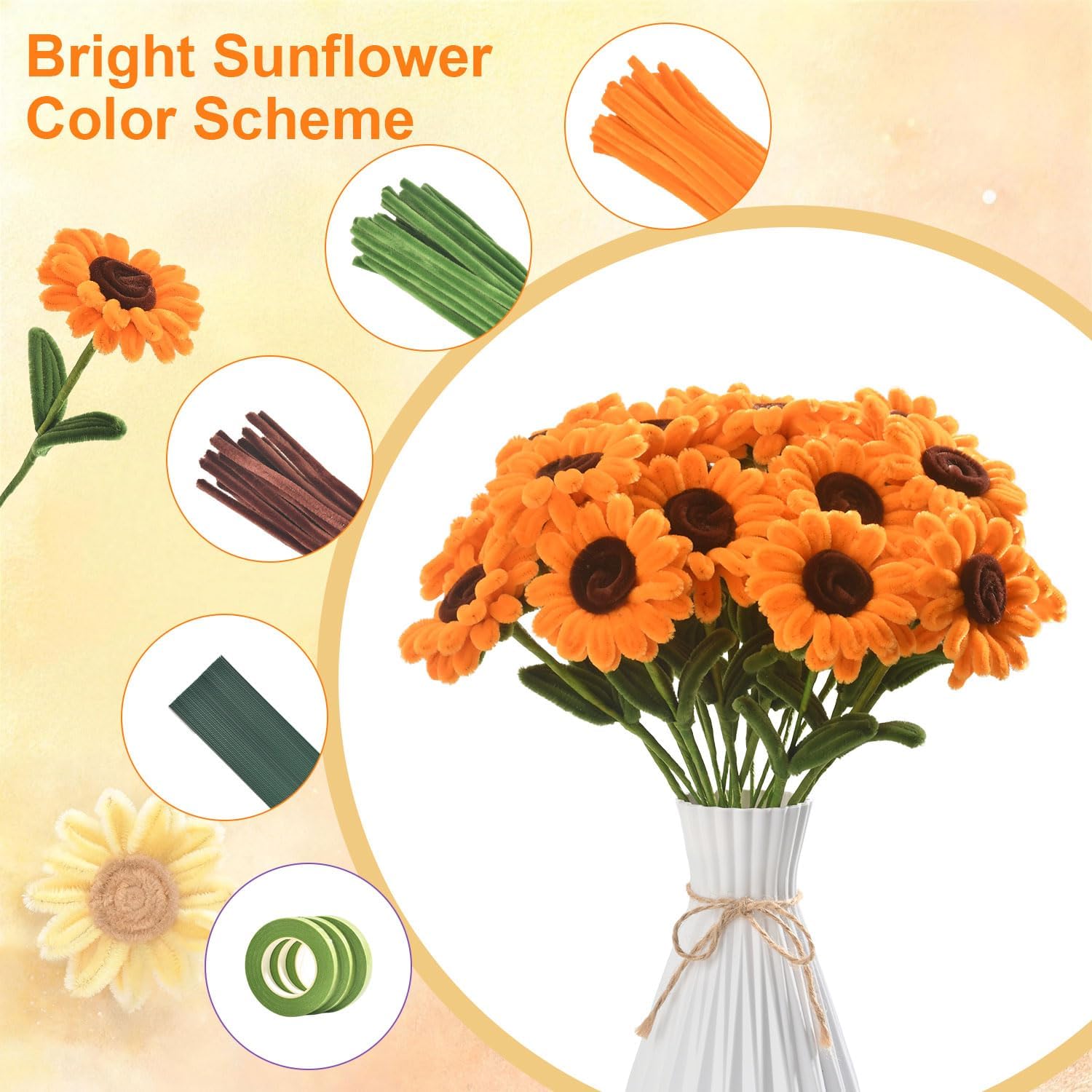 Quietwisp Pipe Cleaners Craft, 720 PCS 8 Colors Pipe Cleaner Flower Kit