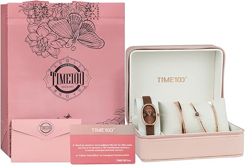 Miniatura 7 de TIME100 Reloj ovalado para mujer y pulsera acentuada con cristal de primera calidad, correa de cuero