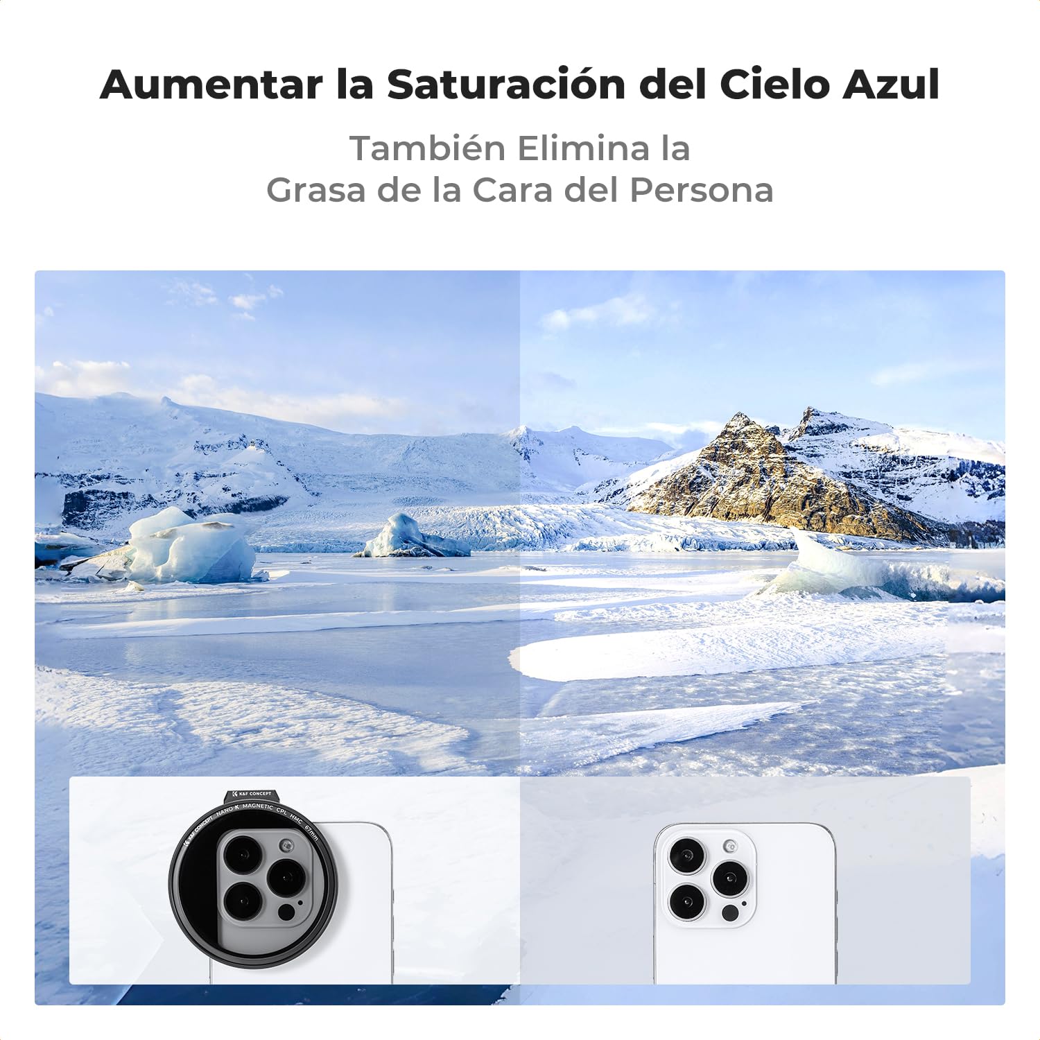 K&F CONCEPT 67mm Clip-on Magnético Filtro Polarizador CPL para Teléfono | Circular, para Teléfono Móvil Lente Compatible con iPhone 17/16/15/14/13/12, 16/15/14/13/12 Pro/Pro Max, S22/23 Ultra -FA303