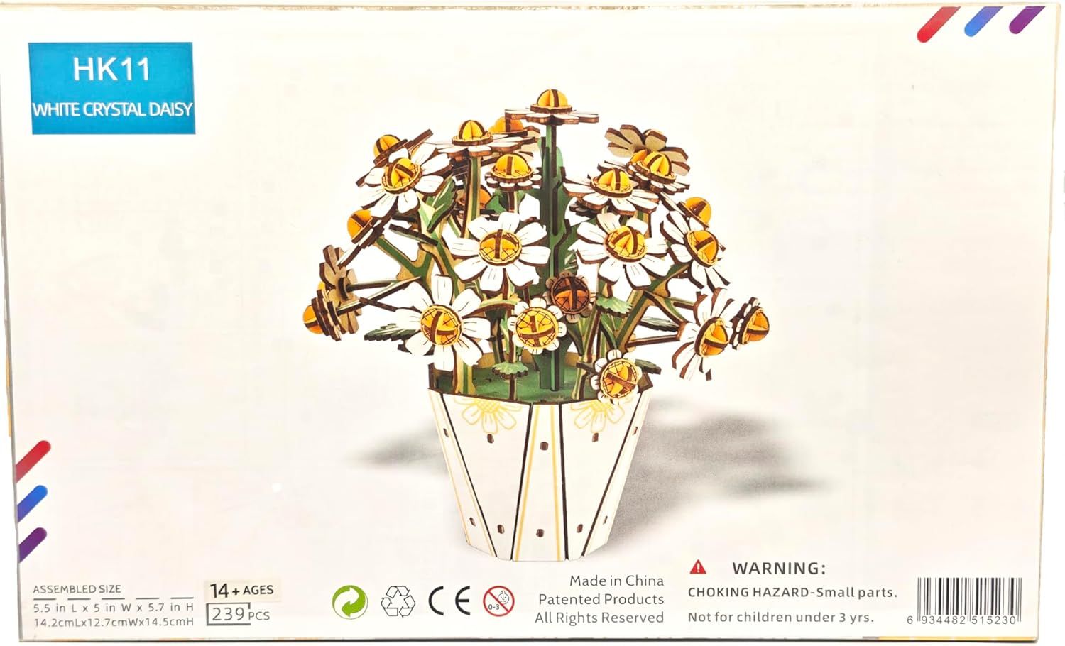 3D Flower Wooden Puzzles for Adults-White Crystal Daisy, DIY Wooden Flowers Model Kit Building Set Crafts for Adults to Build, Botanical Collection/Ideal Creative Gift Ideas/Housewarming (239PCS)