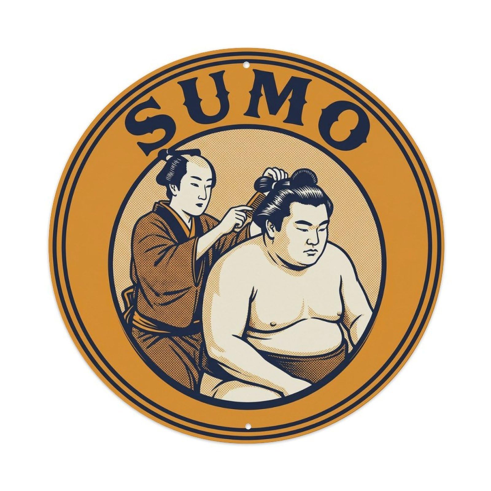 Olyhtr 8X8inch Classic Style Sumo Stable Hairstyle Topknot Showa Amber Navy Metal Tin Sign