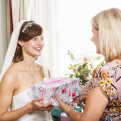 Miniatura 4 de Juego de papel de regalo de boda y cinta para niñas y mujeres, 6 hojas plegadas, diseño de rosa roja y rosa, 20 x 28 pulgadas, papel de regalo para