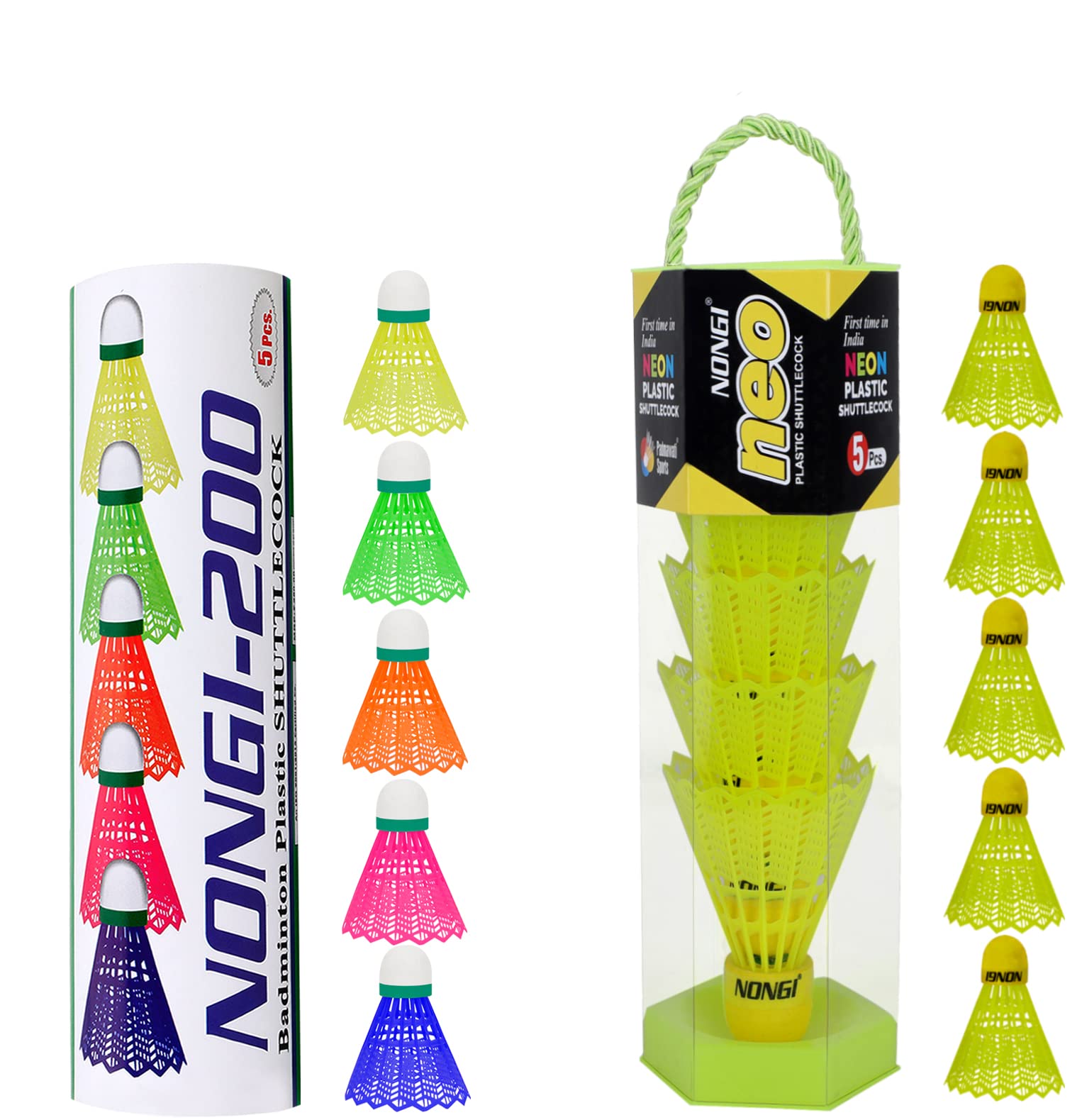 NONGI Neo Badminton Shuttlecocks Combo for Indoor and Outdoor Sports, Pack of 10, 5 pcs Colored Cork Yellow Shuttlecockes and 5pcs Multicolor Shuttle, Speed Medium (77)-image-18
