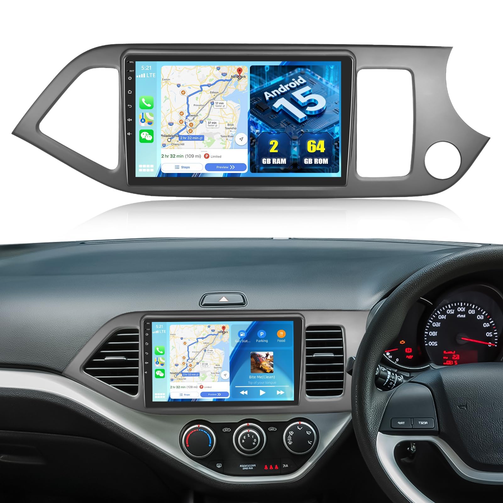 K1 PRO Plus, 2 64G Android 15 Auto Stereo do K-ia Picanto Morning 2011-2017, ekran dotykowy 2K Double DIN, bezprzewodowa CarPlay, GPS Bluetooth RDS WiFi HiFi SWC Mikrofon