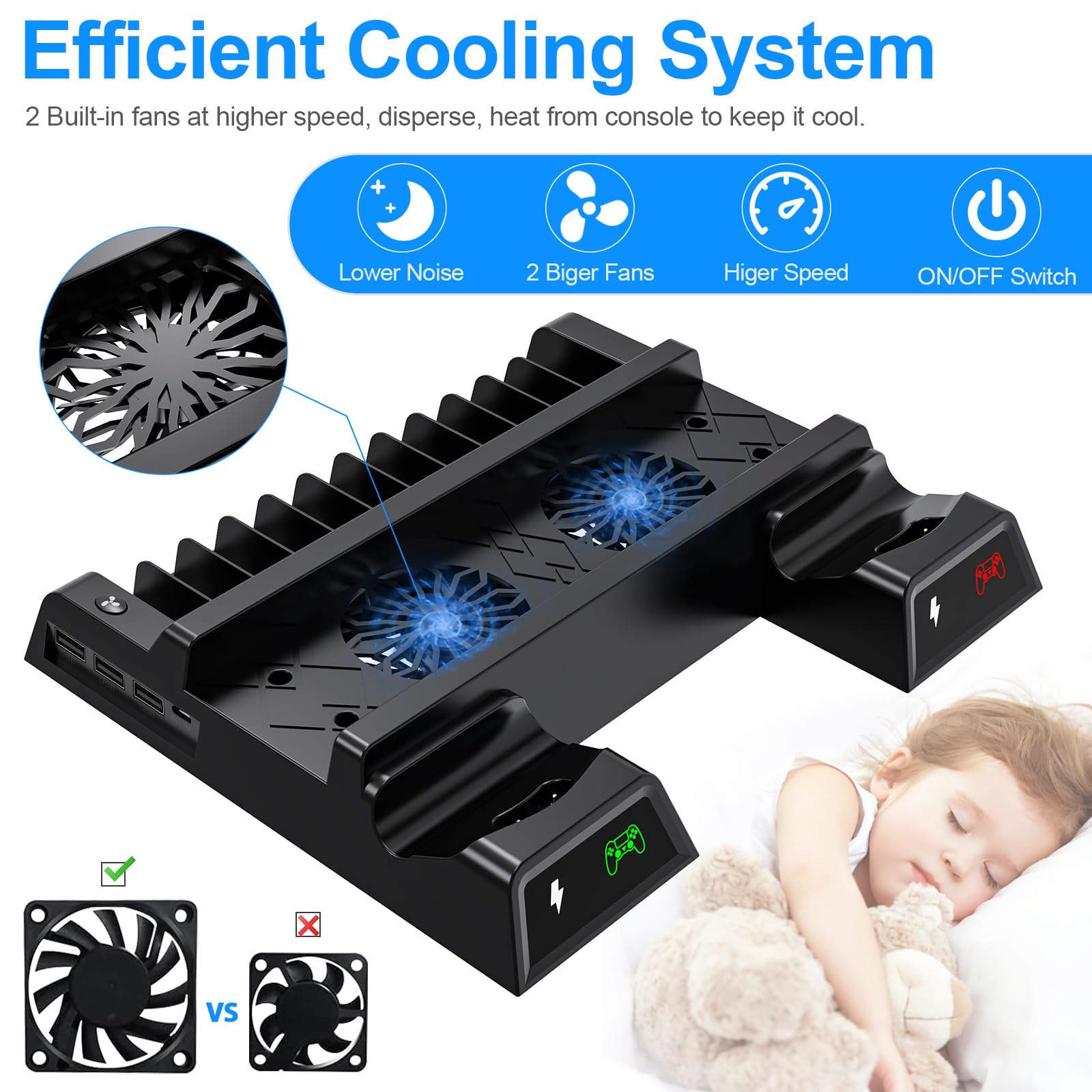 ASUNCELL PS4 Vertikaler Standfuß, PS4 Vertical Stand mit Lüfter PS4 Kühler PS4 Controller Ladestation für PlayStation 4/PS4 Pro/Slim PS4 Halterung mit PS4 Ladestation mit 12 Spiele Lagerung