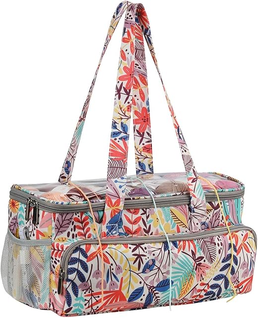 Coopay Knitting Bag, Knitting Bags and Knitting Organizers, Crochet Project Bag for Traveling, Craft Tote Bag Embroidery, Yarn Storage Wool Holder Pockets, Forest