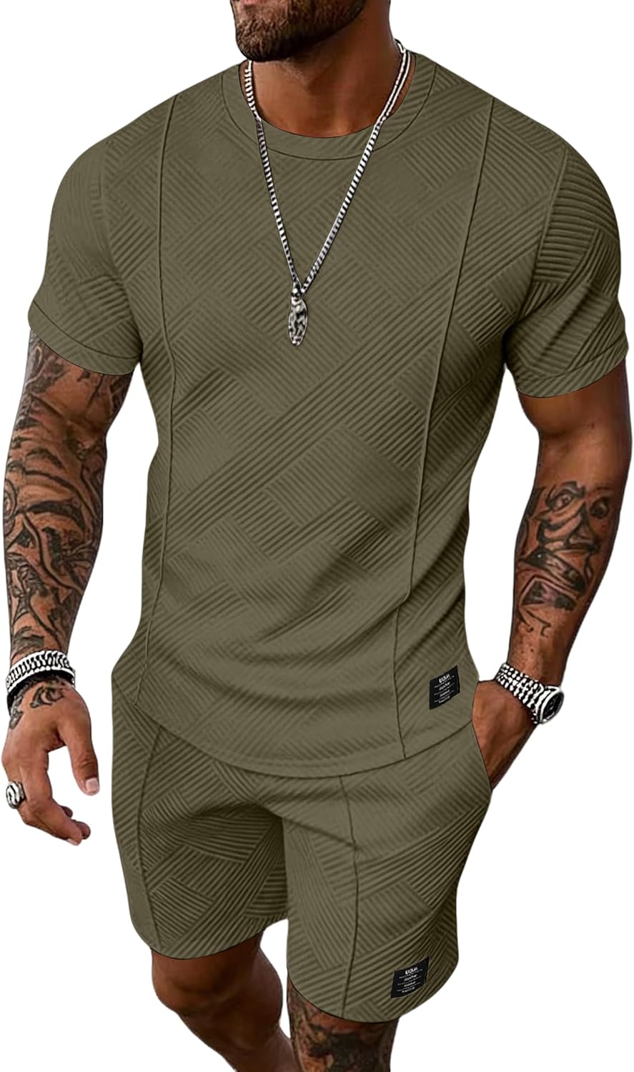 UOUA Mens Short Sets Summer 2 Piece Outfits Casual Short Sleeve Jogging Tracksuits