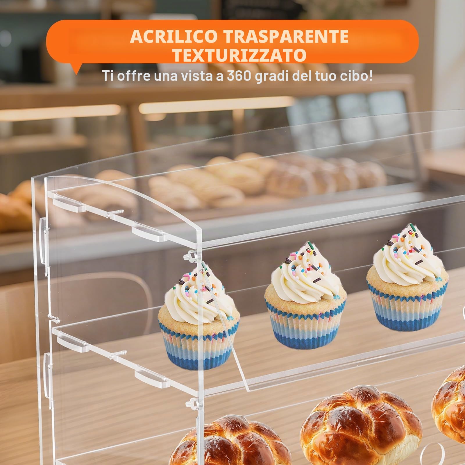 BAOSHISHAN Vetrina per pasticceria in acrilico trasparente, espositore per torte, 51 x 24 x 26 cm a 2 livelli,ciambelle con pinza da portata per torte