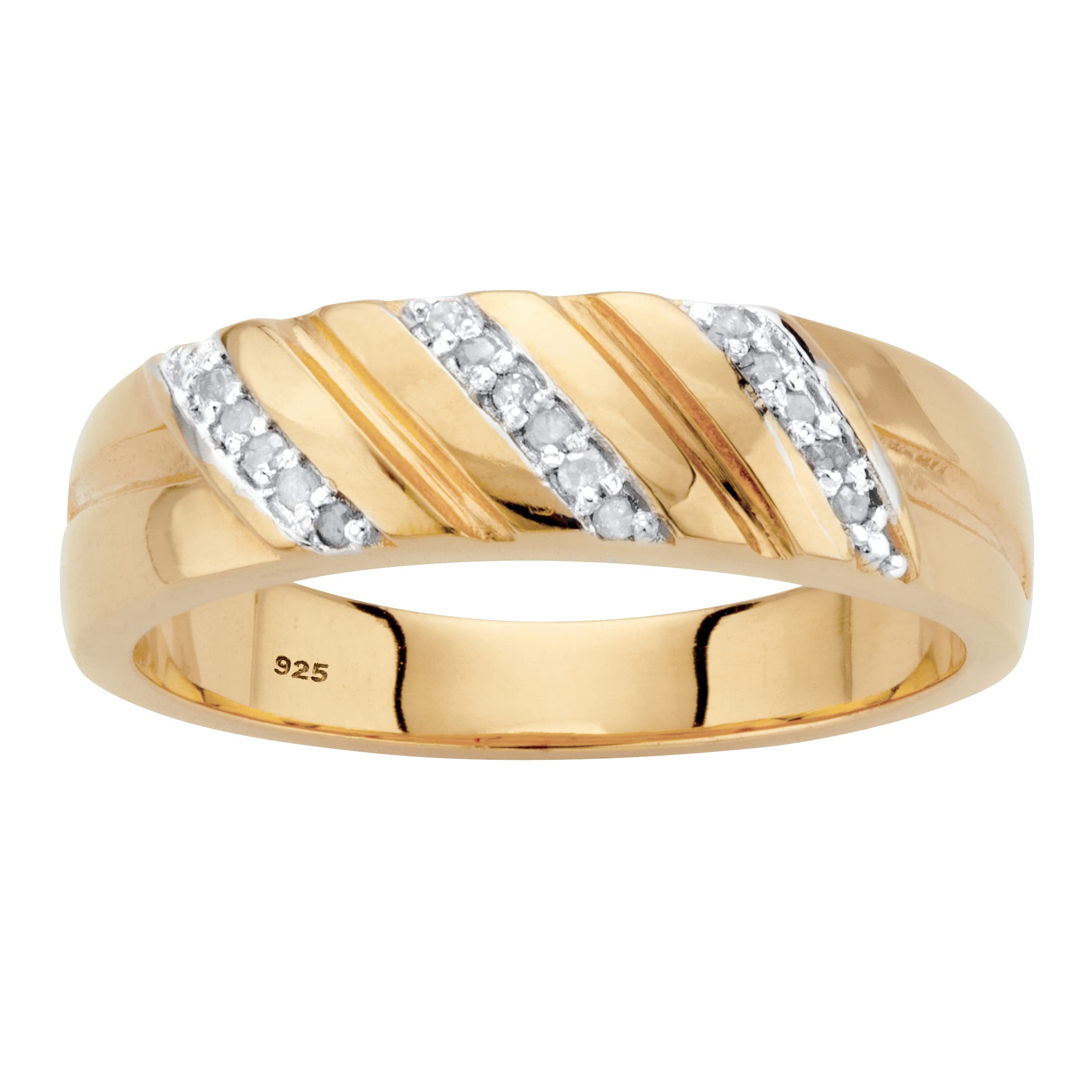 PalmBeach Men's Yellow Gold-plated Sterling Silver Genuine Diamond Accent Diagonal Wedding Band Ring (4.5mm) Sizes 8-13