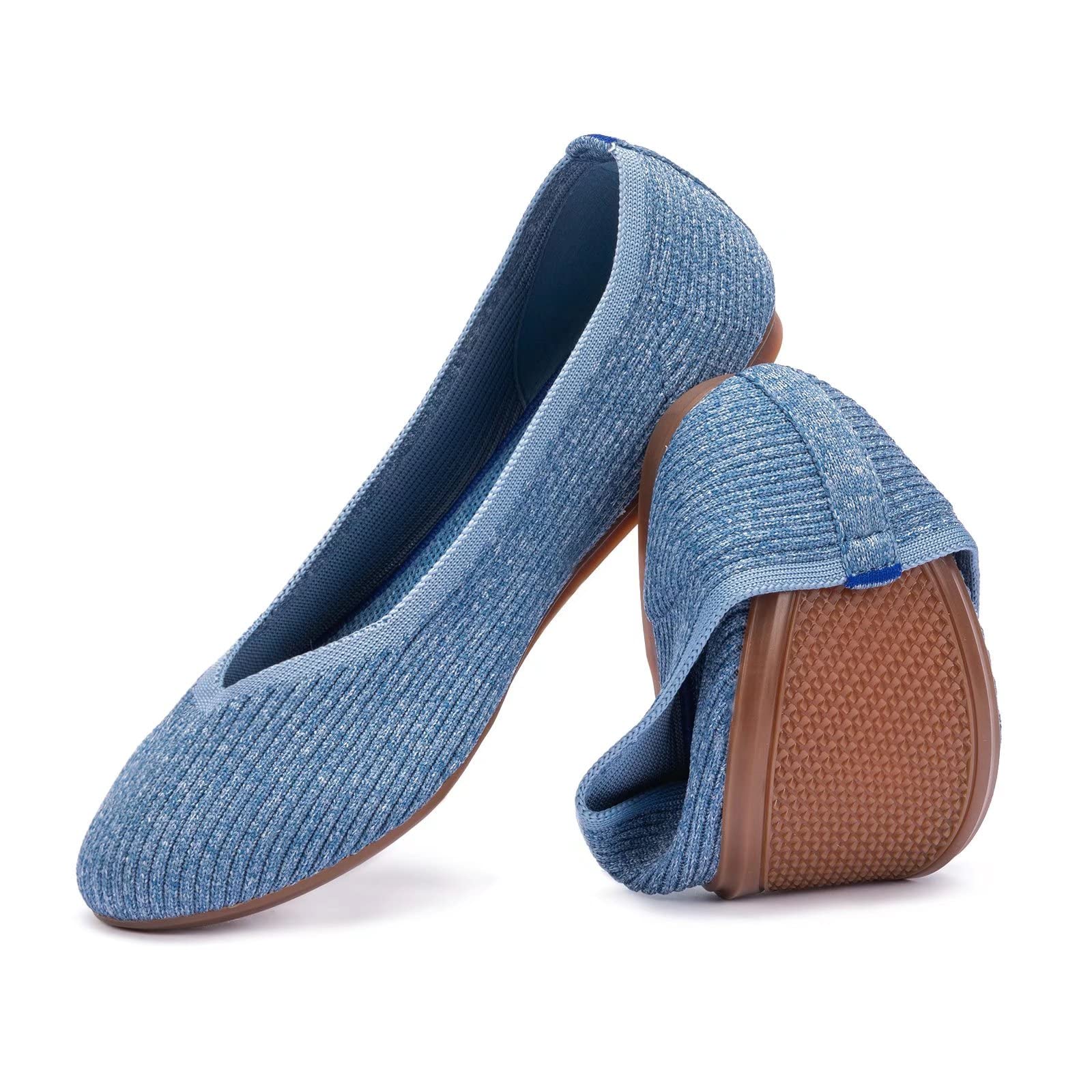 Frank Mully Women's Ballet Flats Round Toe Walking Flats Slip On Work Shoes Knitted Flats Shoes for Woman Soft Lightweight