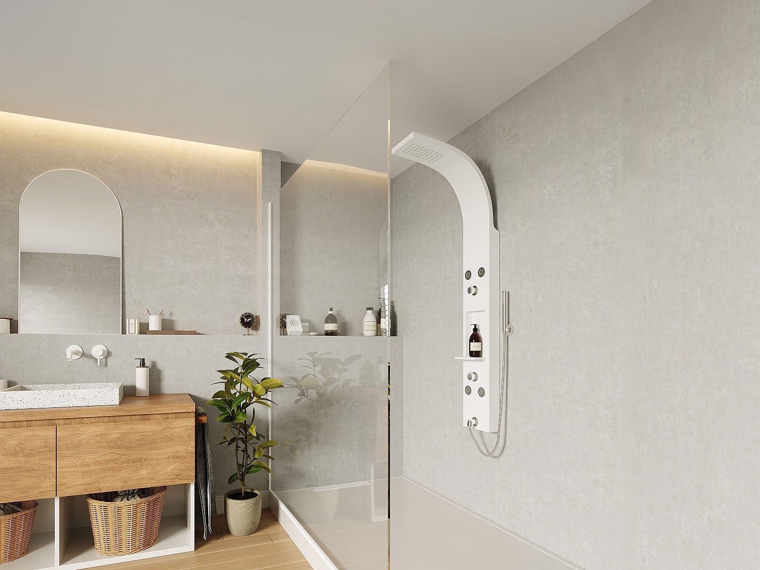 Vente-unique-Colonna doccia idromassaggio con ripiani 20 x 140 cm Bianco opaco - ROANA