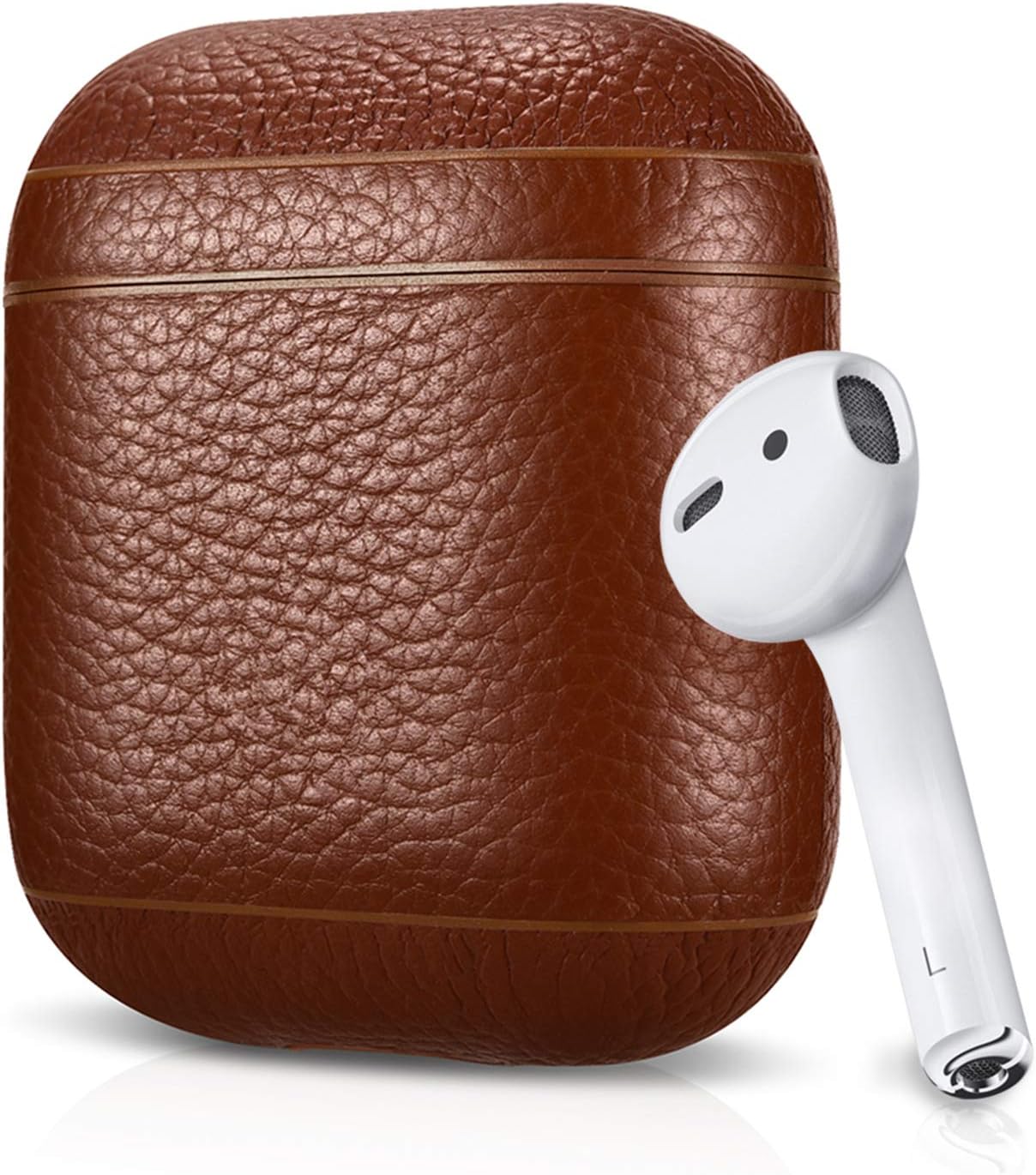 Leather Case for Apple AirPods, Pebble Series - Air Vinyl Design, Protective Case Cover (Brown)