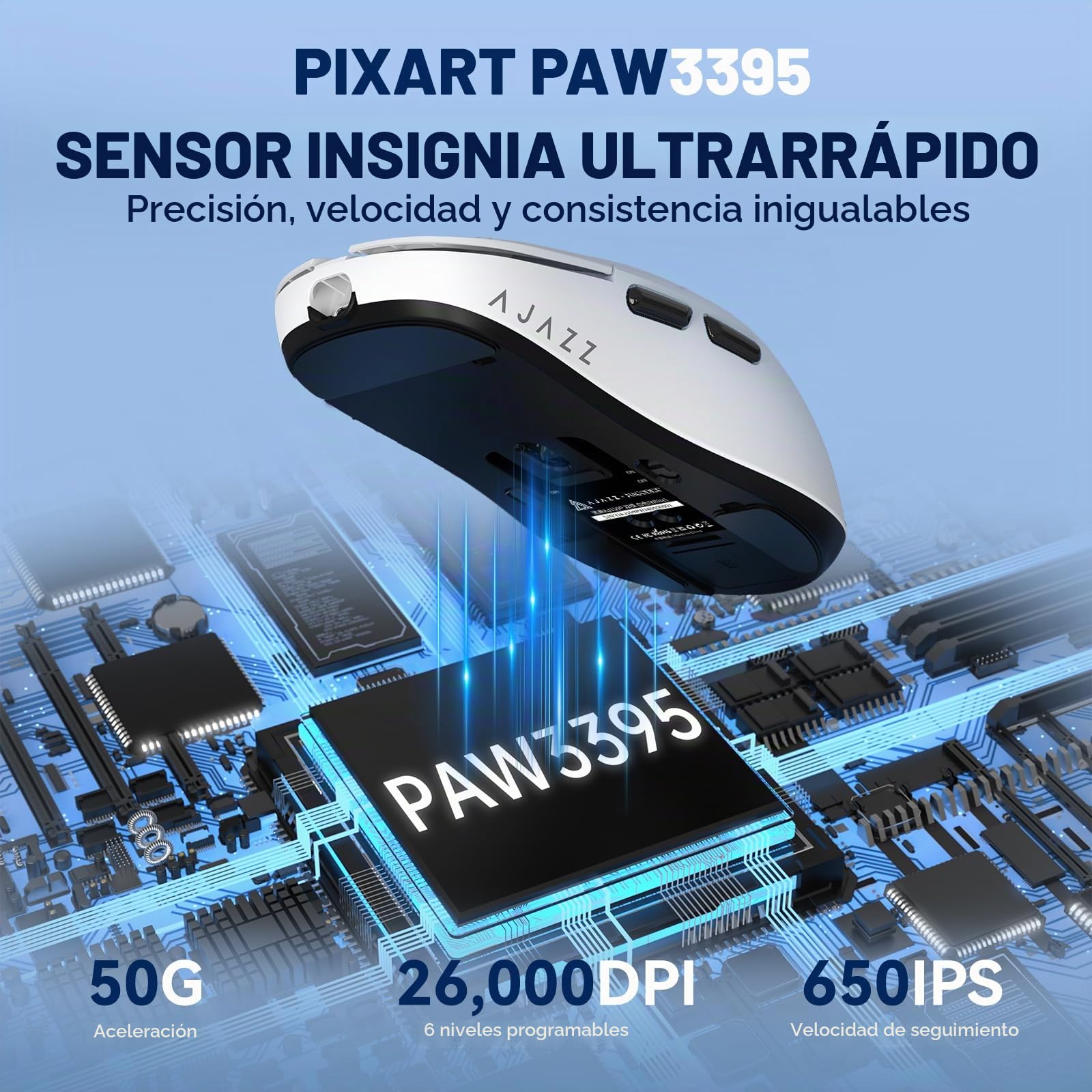 MAGIC-REFINER X AJAZZ Ratón Inalámbrico para Juegos AJ159P Superlight con Base De Carga Magnética RGB, 2.4G/USB-C, Sensor PAW3395, 26000DPI, 6 Botones Programables, Batería De 200 Horas para PC/Mac
