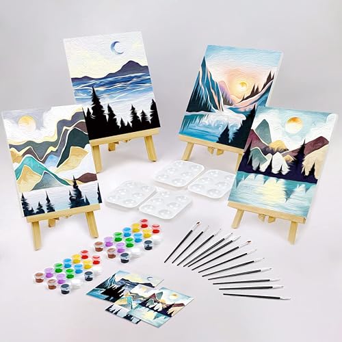 Miniatura 8 de VOCHIC Paquete de 4 kits de sorbo y pintura, lienzo predibujado para pintar para adultos, niños, noche de niñas, kit de pintura para parejas, juegos