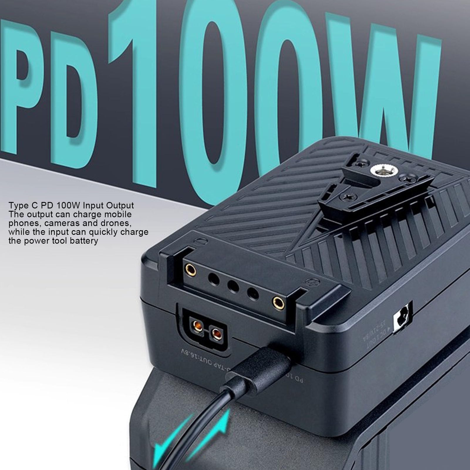 KIMISS Placa de Batería de Montaje en V, Adaptador de 100 W, Convertidor de Batería de Herramienta Eléctrica, con Salidas USB Tap DC para Cámara Drone Laptop