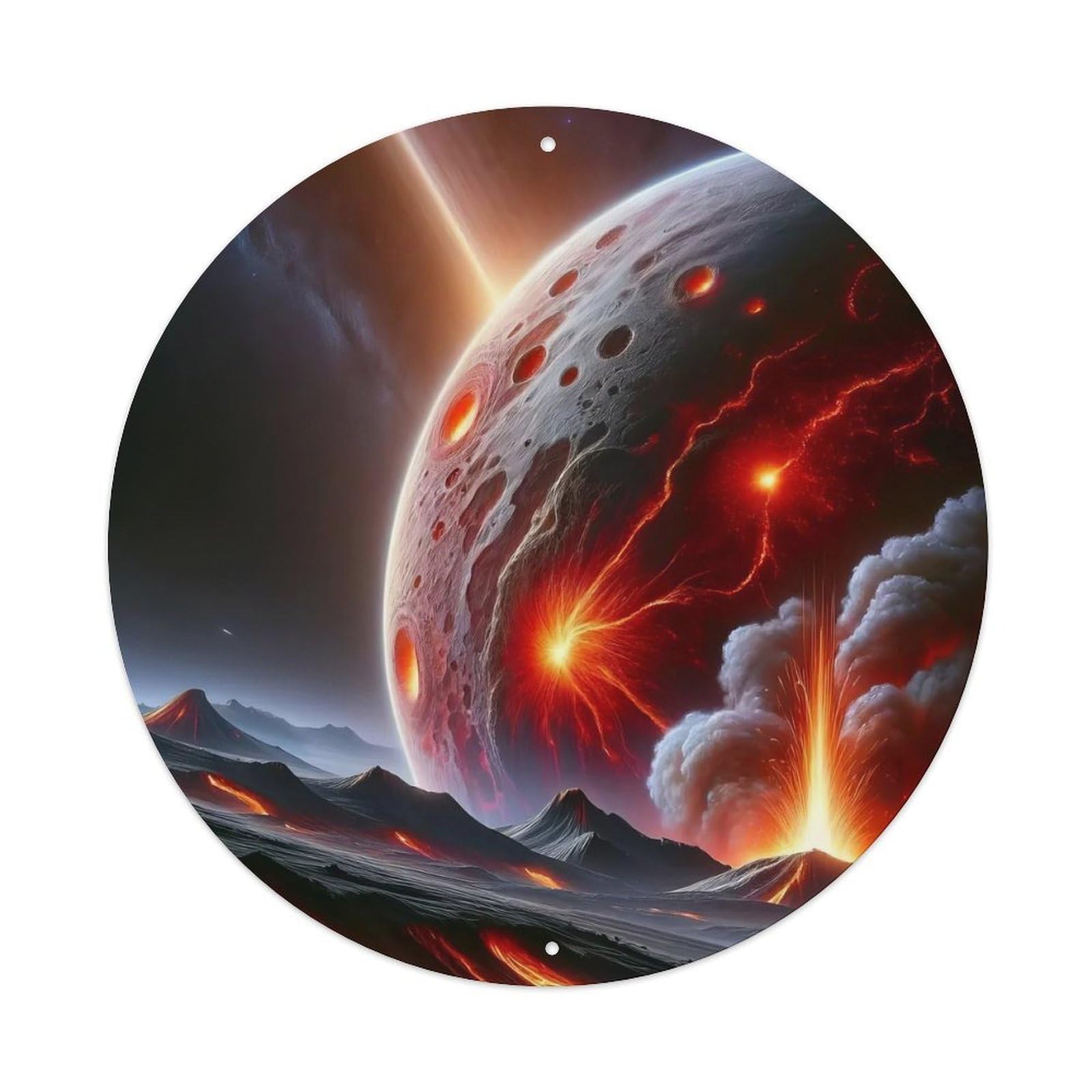 Space Burning Crimson Planet Metal Tin Sign